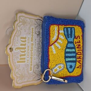 💙🔹️Wandering Moon 🔹️❌️‼️FLAW❌️‼️   Beaded Sardine Coin Purse Travel Pouch